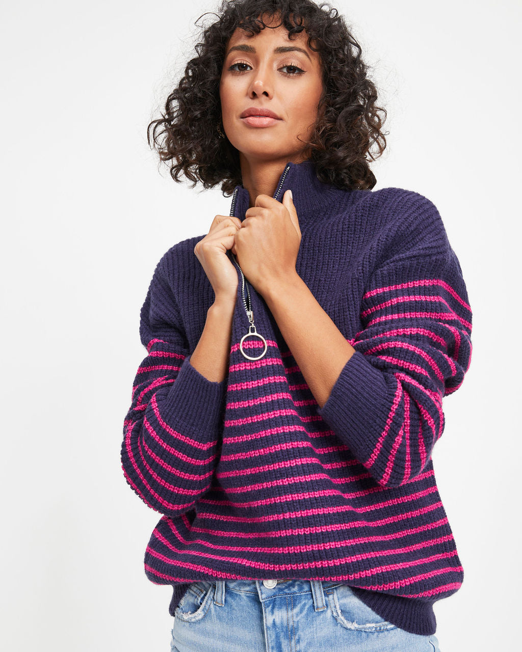 Mind At Ease Striped Knit Half Zip Pullover Sweater - FINAL SALE
