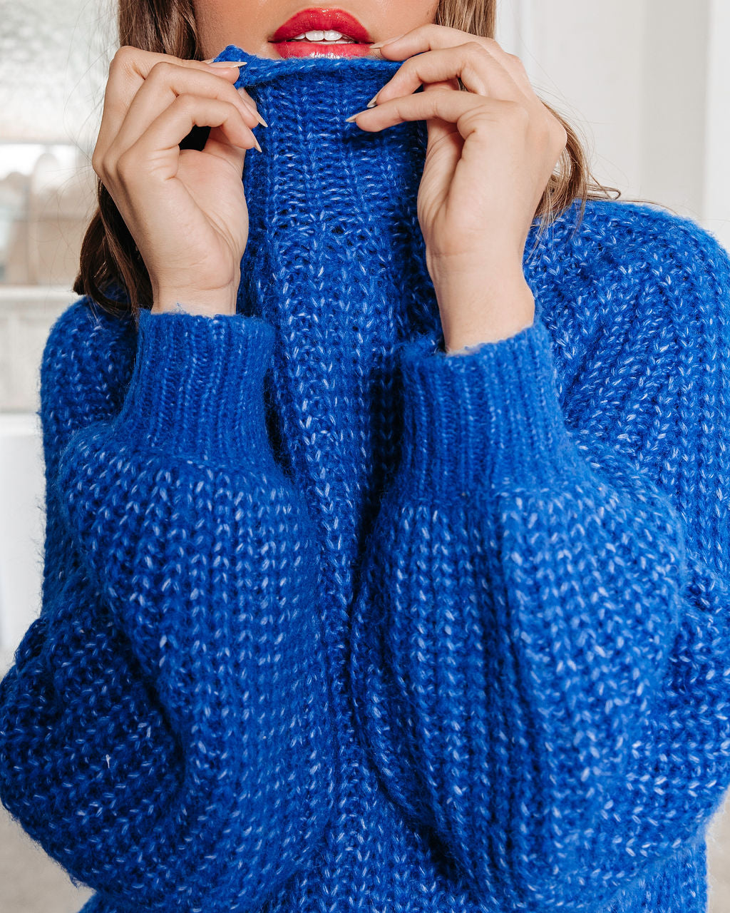 Joanne Knit Mock Neck Pullover Sweater - Cobalt