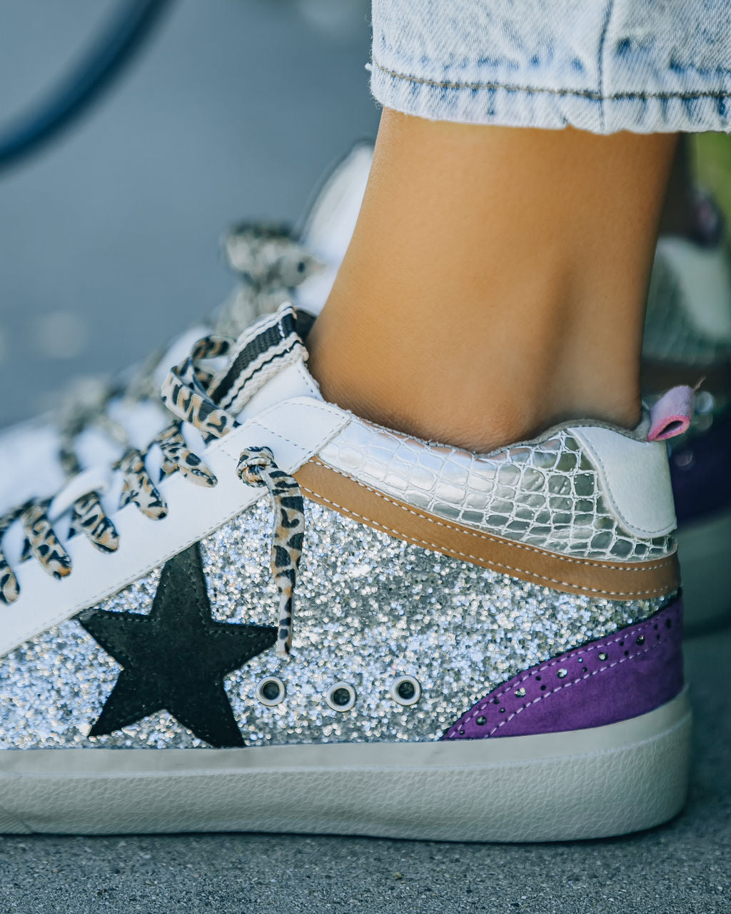 Rina High-Top Glitter Sneaker - Silver White