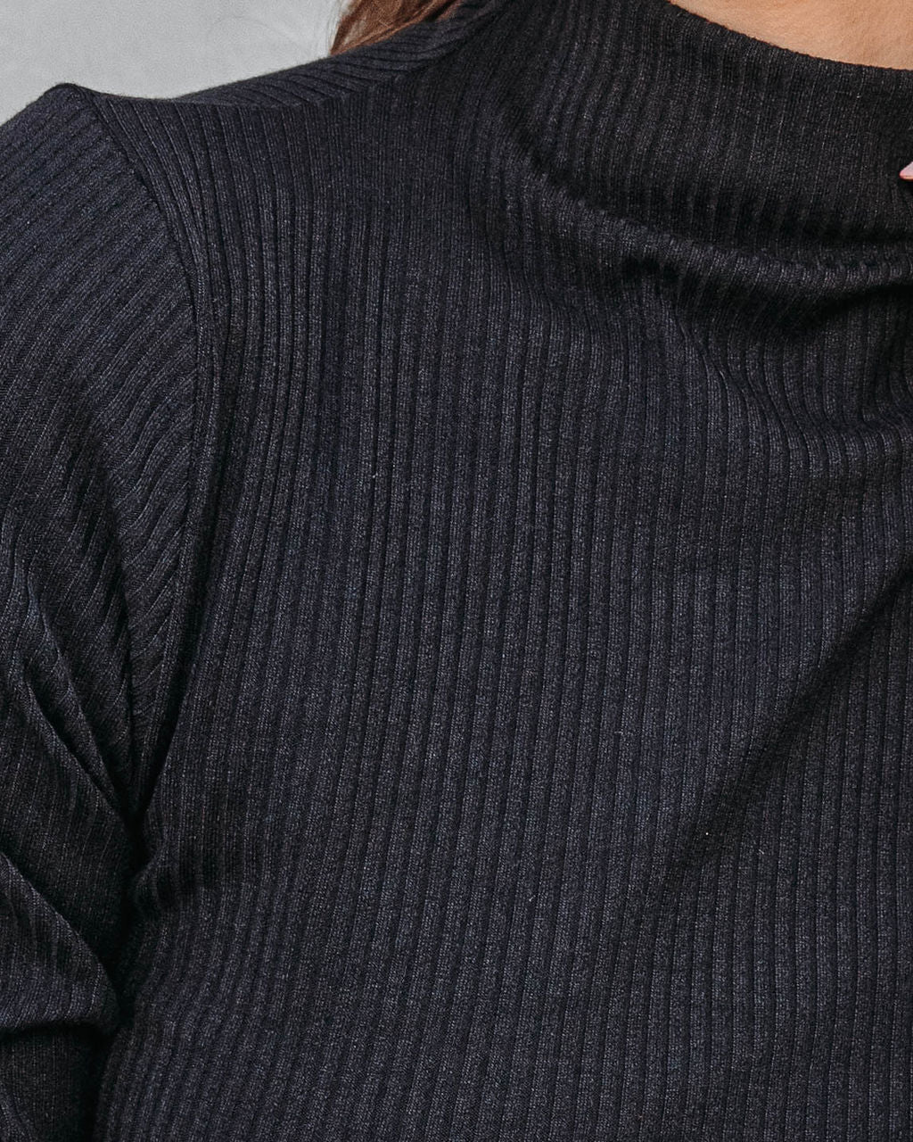 Never Average Mock Neck Ribbed Long Sleeve Top - Black