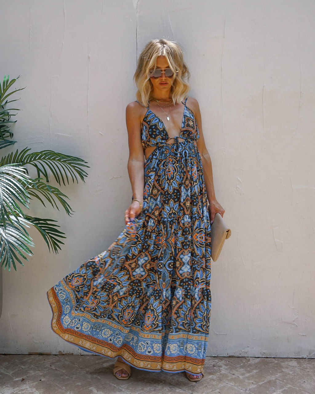 Conquistadora Printed Cutout Halter Maxi Dress - FINAL SALE