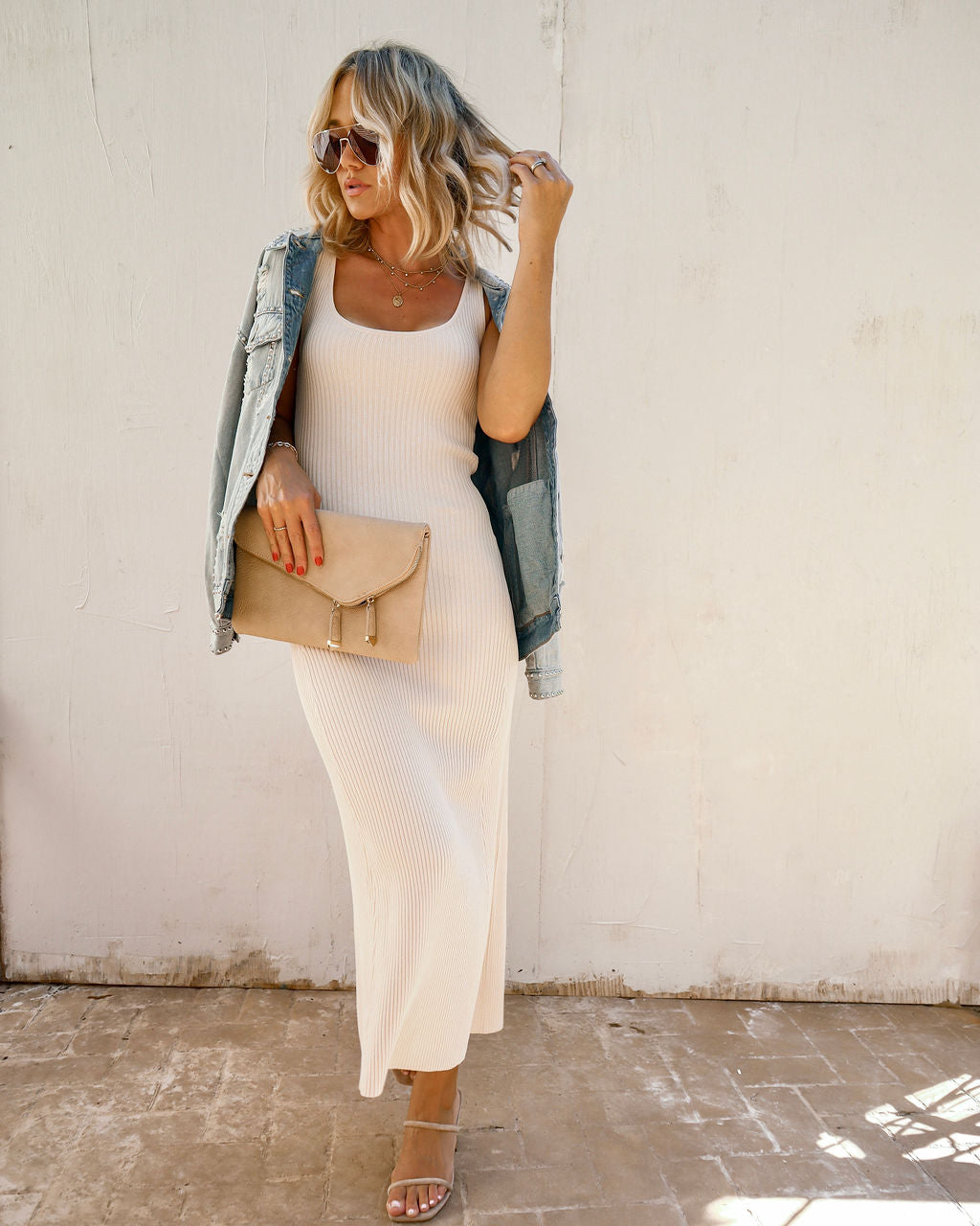 Cool For You Ribbed Maxi Dress - Cream - SALE