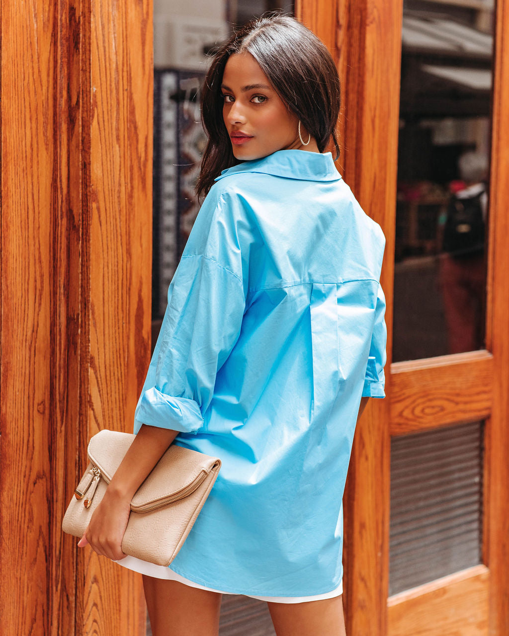La Brisa Button Up Cotton Top - Sky Blue - FINAL SALE