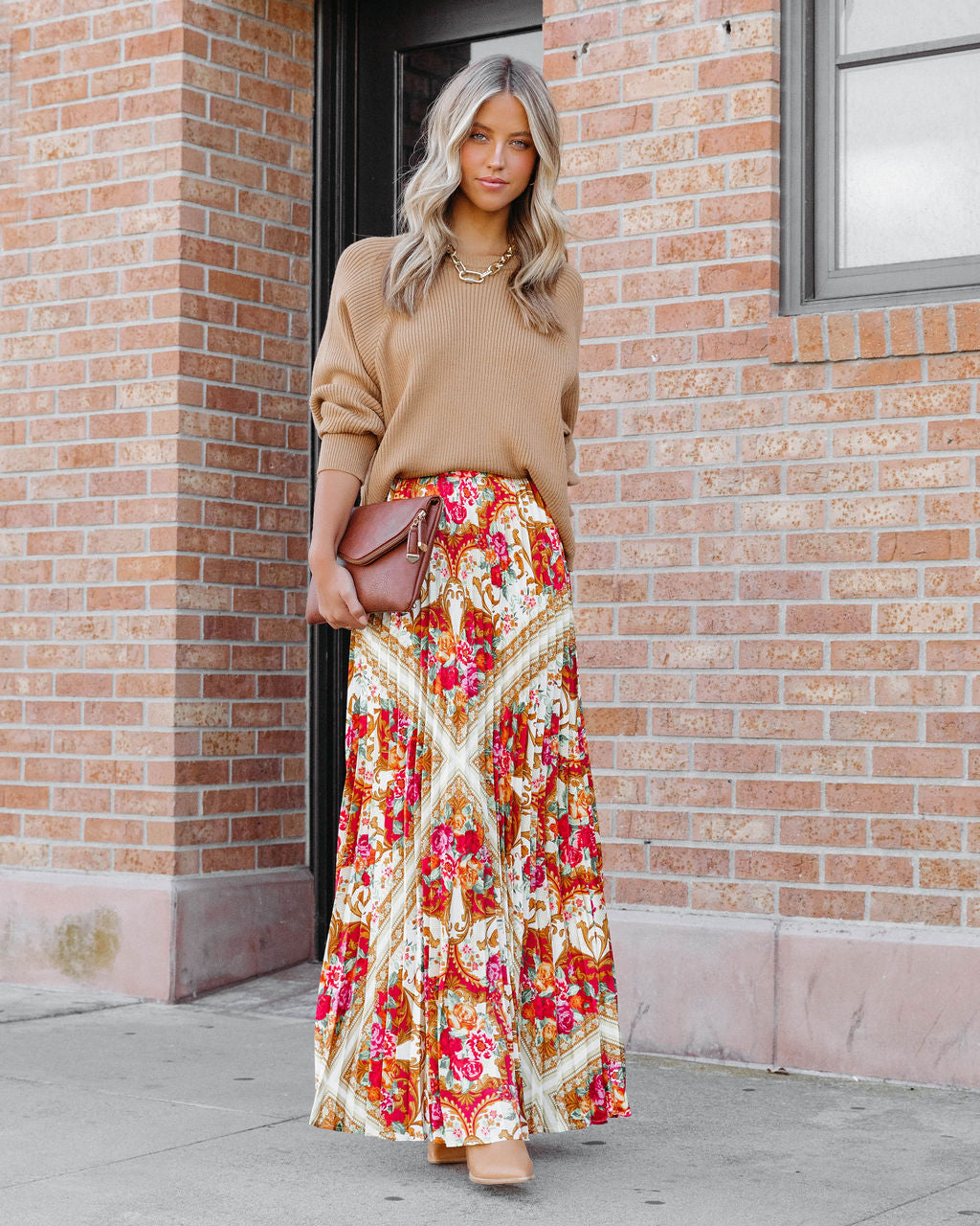 What We Give Printed Pleated Maxi Skirt