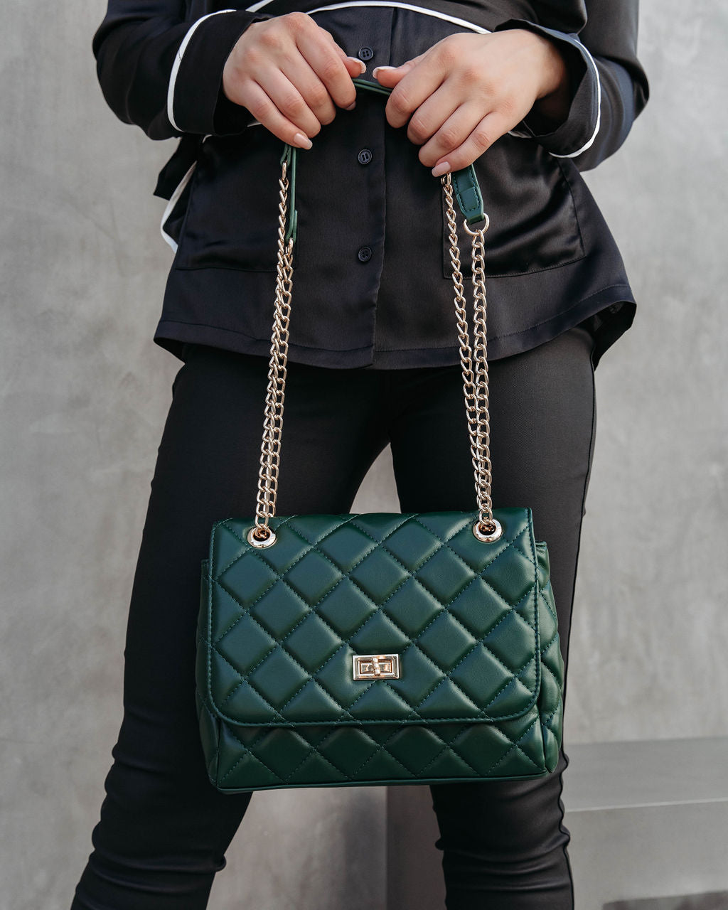 Yvette Quilted Crossbody Shoulder Bag - Green