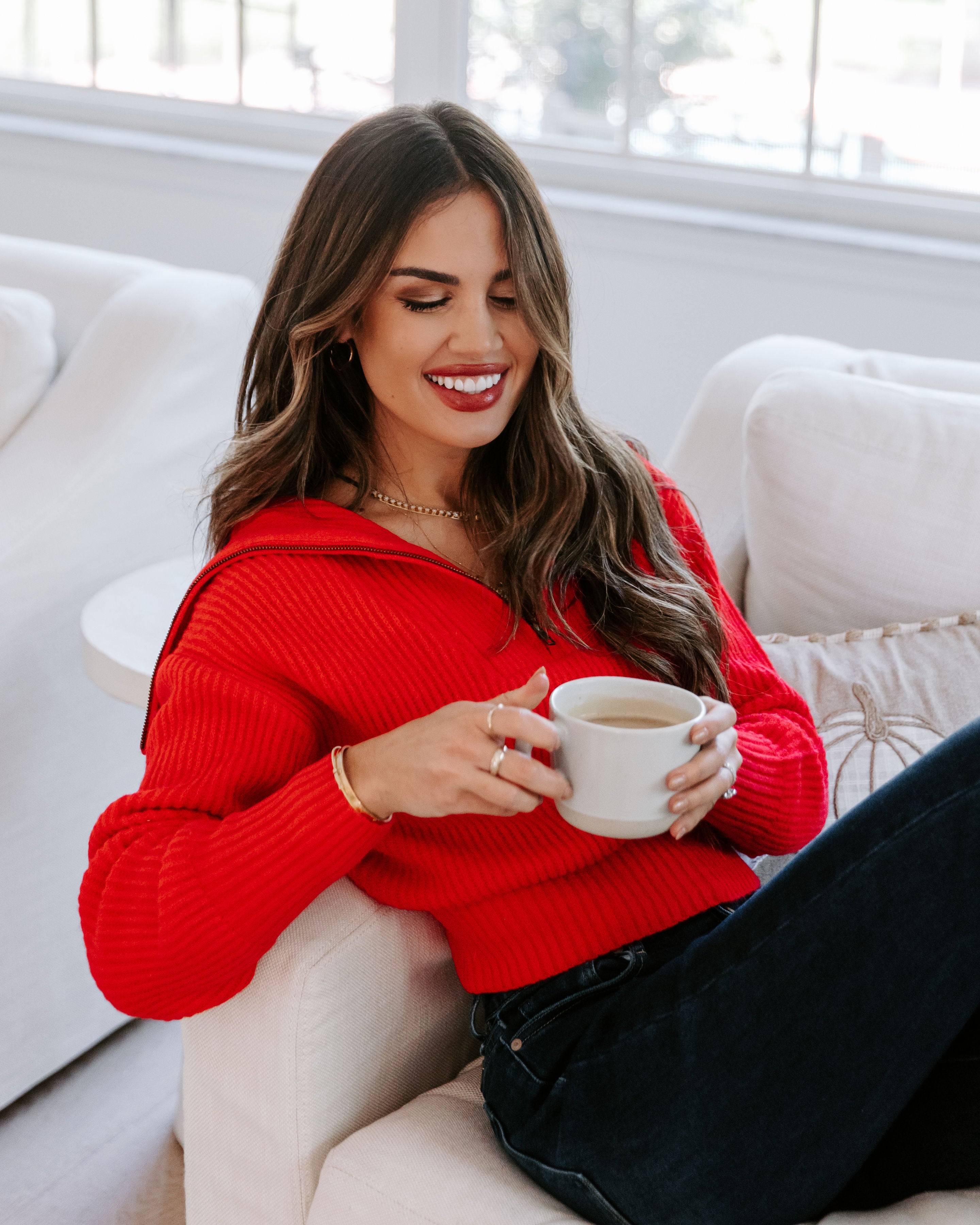 We Love It Half Zip Pullover Sweater - Red