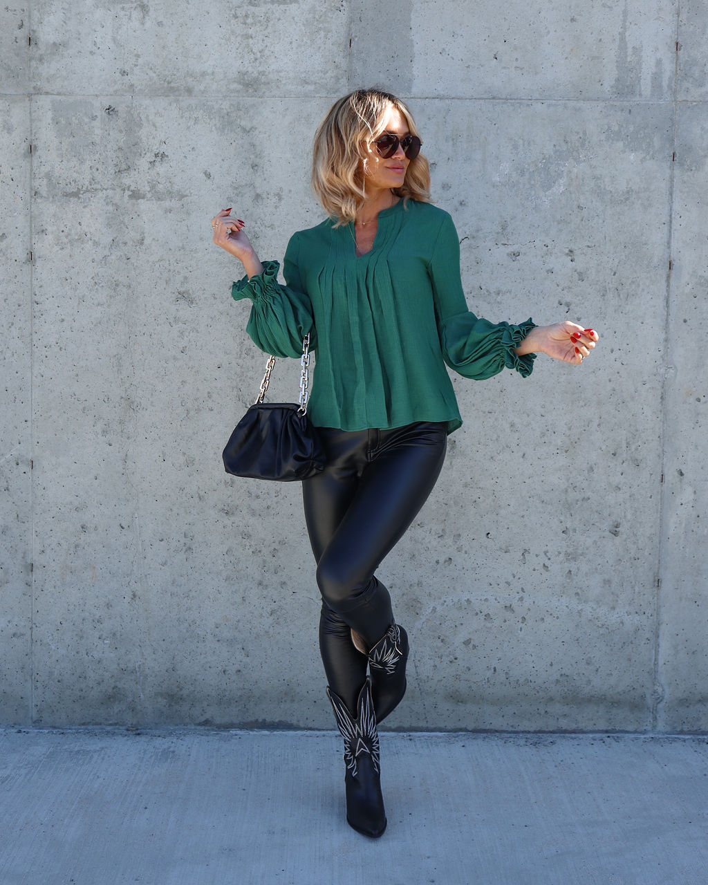 Golden Age Ruffle Peasant Top - Green