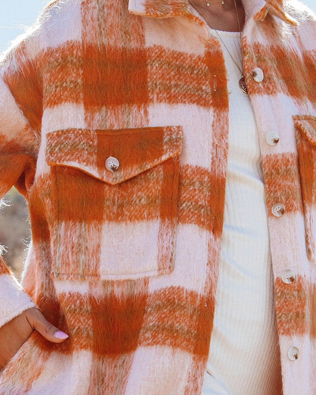 Sunkissed Fall Skies Pocketed Plaid Button Down Coat