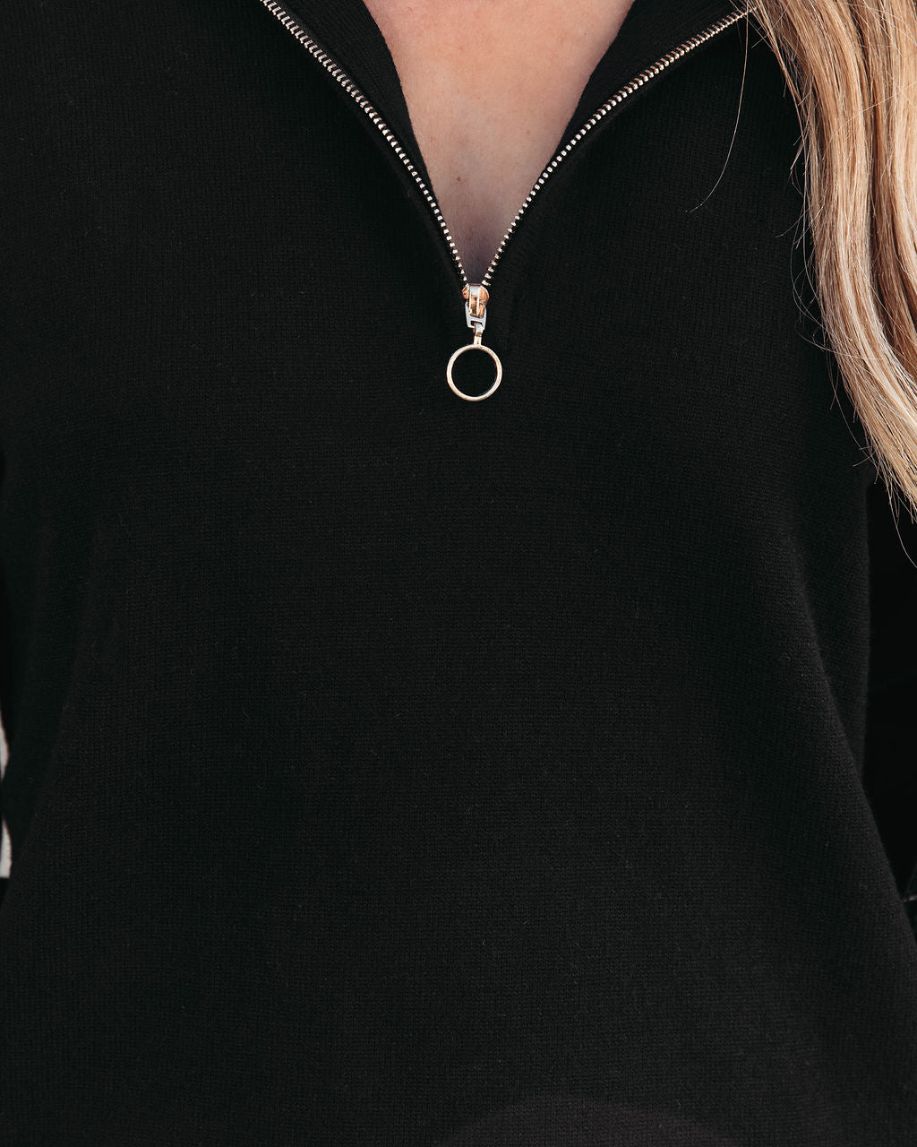 Practical Luxe Knit Half Zip Sweater Dress - Black