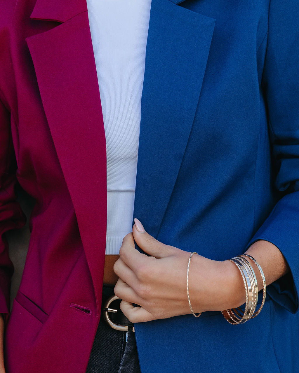Double Take Pocketed Colorblock Blazer - Wine/Navy