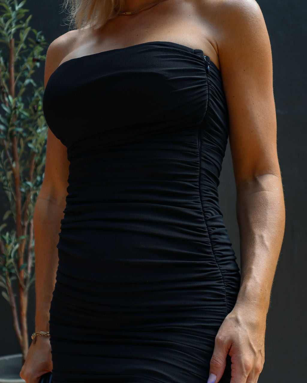 Hey Good Looking Ruched Side Slit Midi Dress - Black