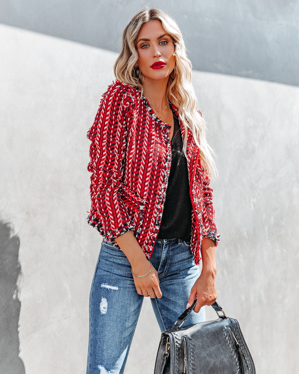 Waltham Pocketed Tweed Jacket - Red - SALE