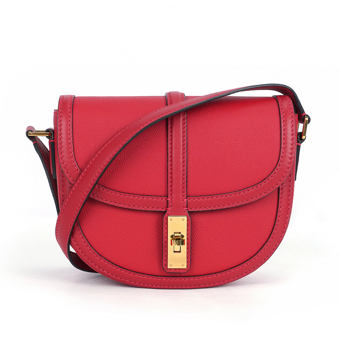Handmade Red EP SWIFT Leather Crossbody Saddle Bag