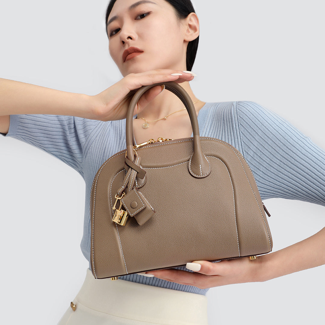 Handmade Etoupe EVE Leather Dome Shell Tote Bag