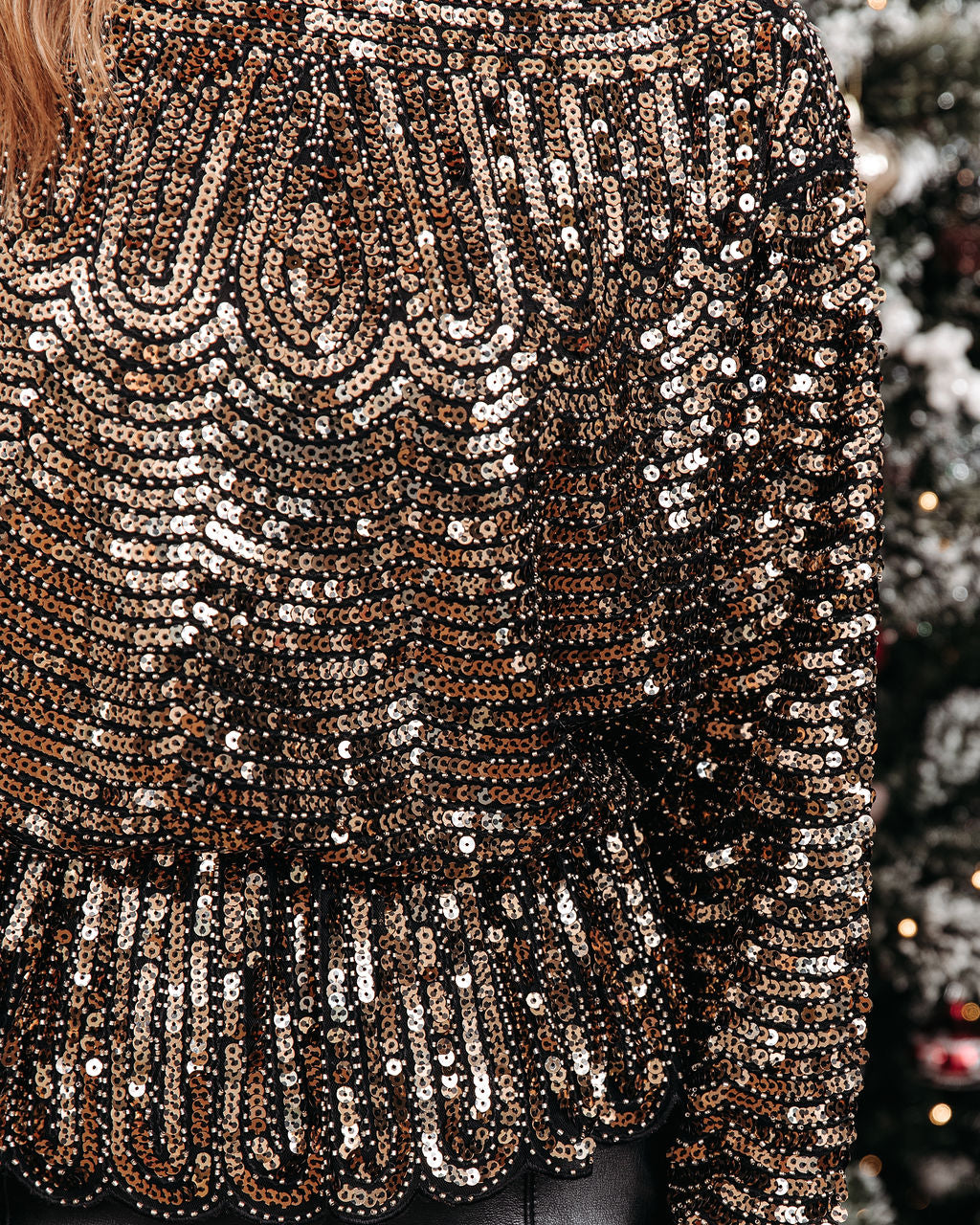Estrella Sequin Peplum Top - Black Gold
