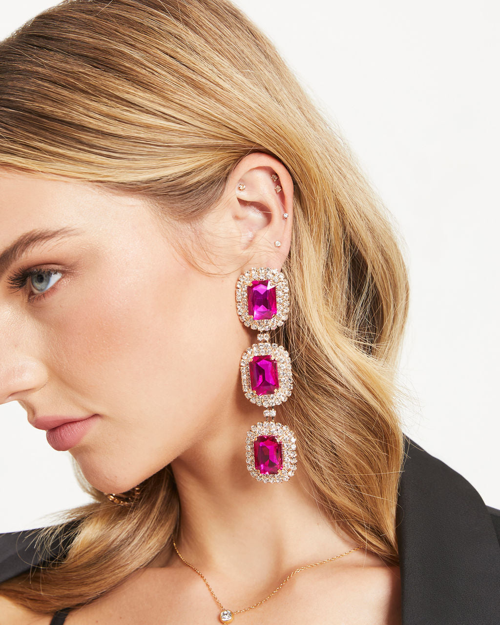 Penelope Gemstone Drop Earrings - Pink