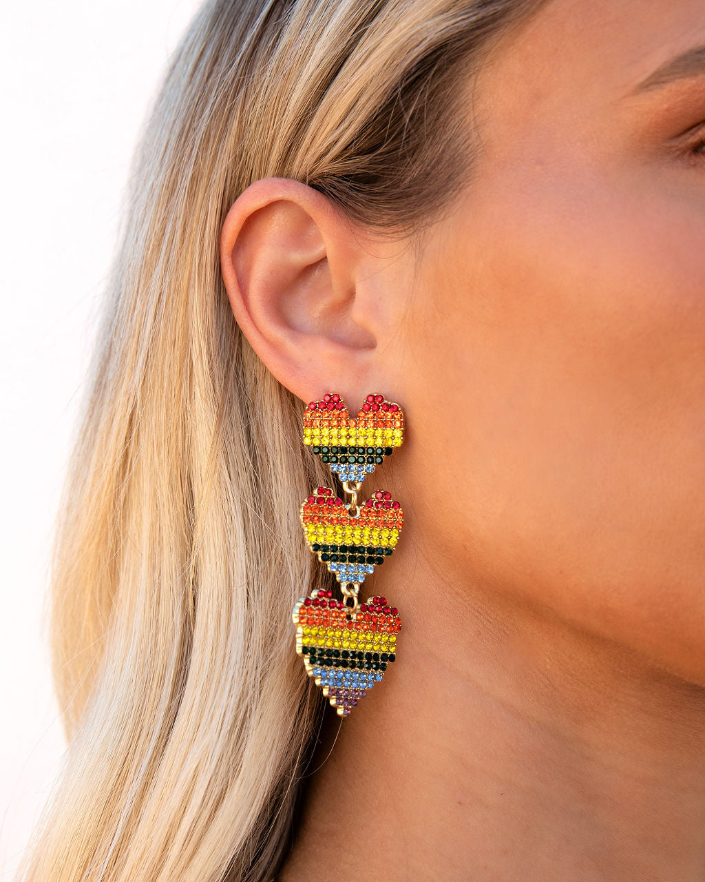Rainbow Hearts Crystal Drop Earrings - FINAL SALE