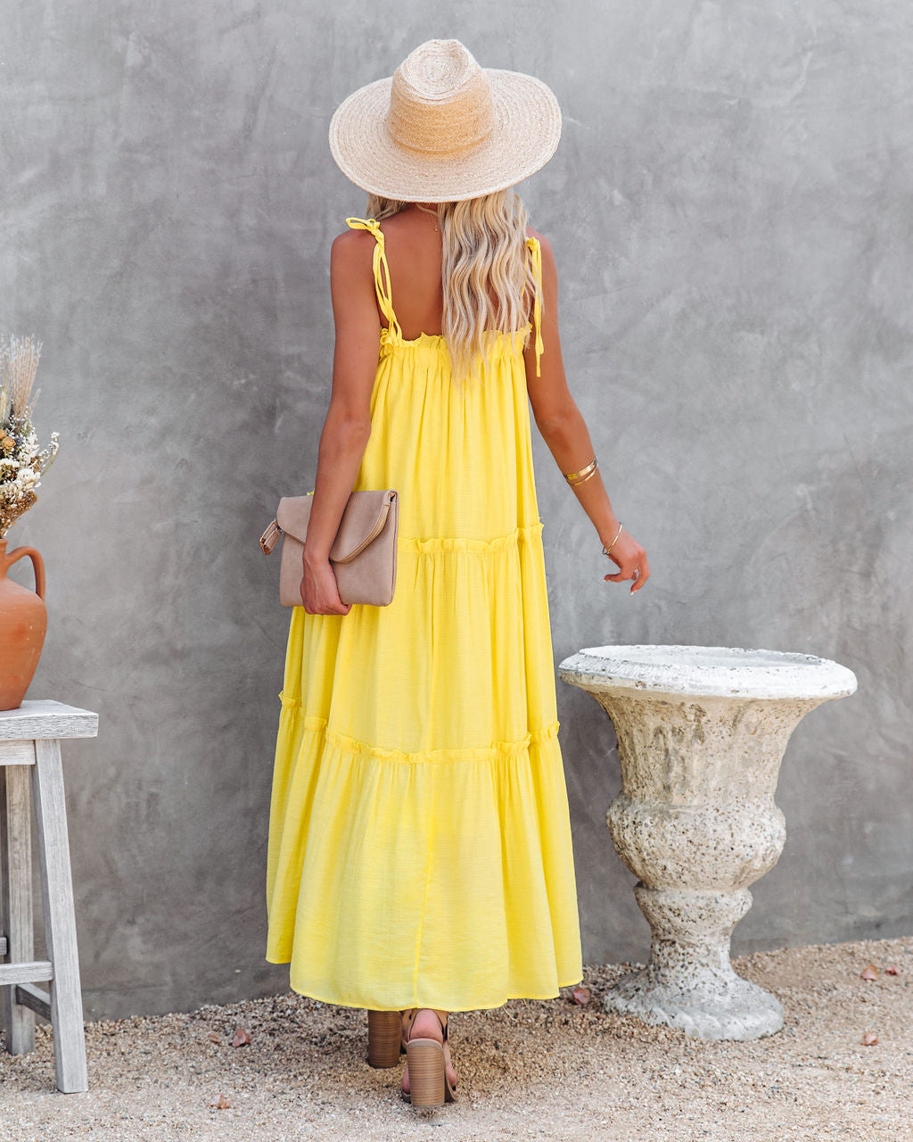 Catch The Sun Tiered Midi Dress - Lemon - FINAL SALE