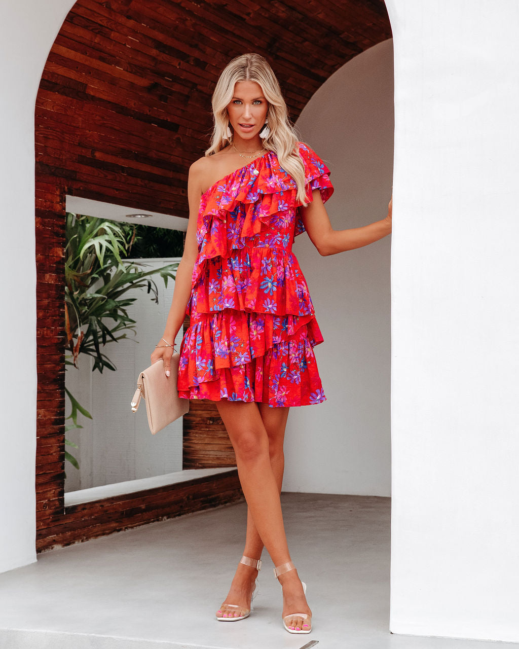 Vallis One Shoulder Floral Cotton Blend Tiered Mini Dress - FINAL SALE
