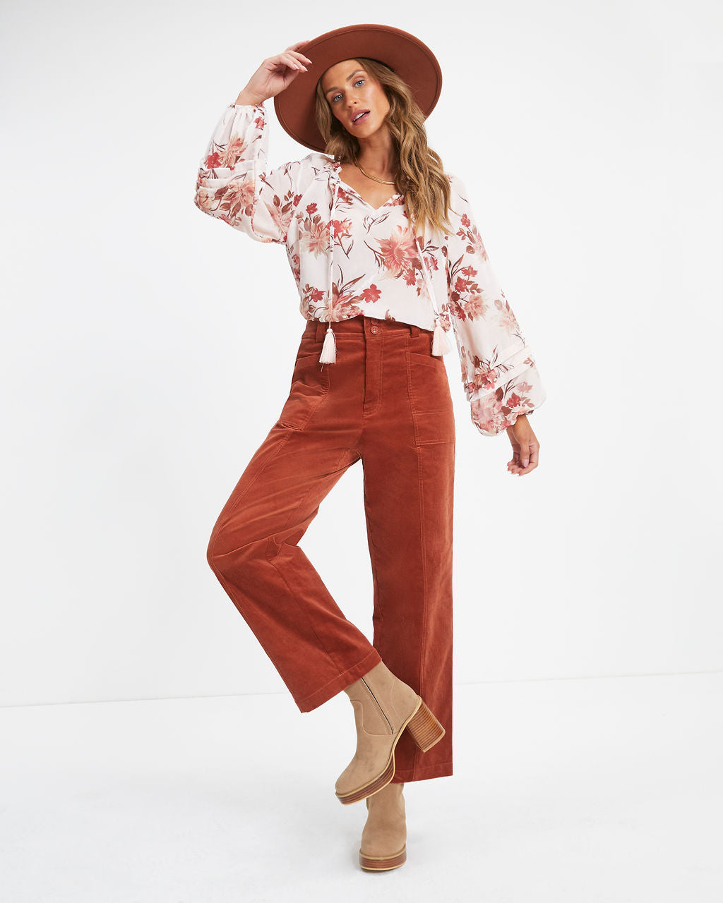 Arden Floral Burnout Velvet Top - Blush