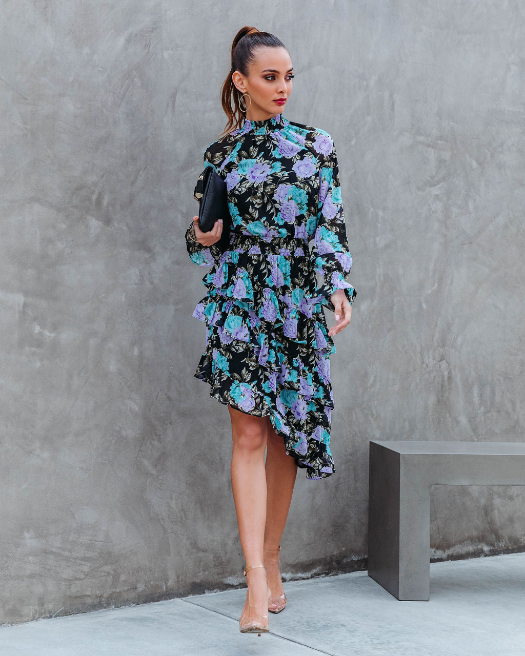 Maddox Floral Asymmetrical Midi Dress