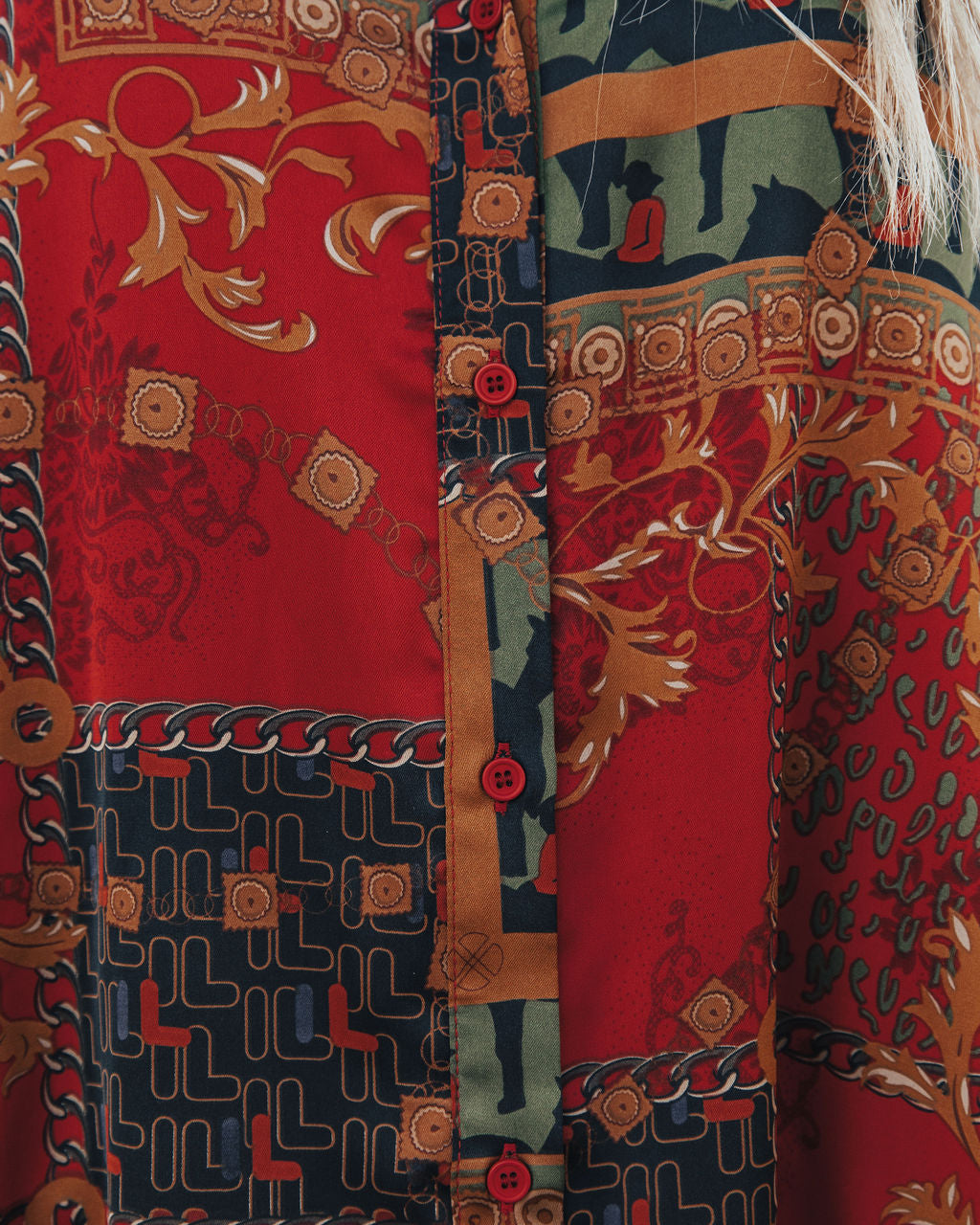 Zyla Mix Print Satin Button Down Shirt Dress