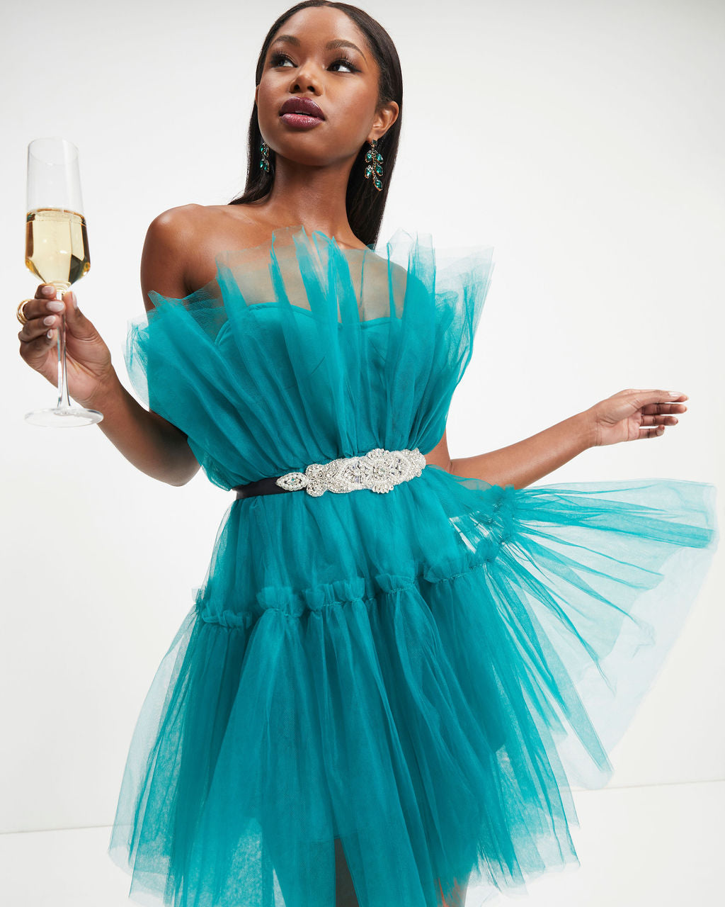 She Persisted Strapless Tulle Mini Dress - Teal