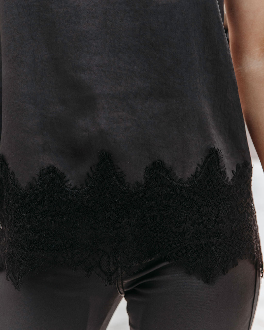Under The Covers Satin Lace Tank Top - Black