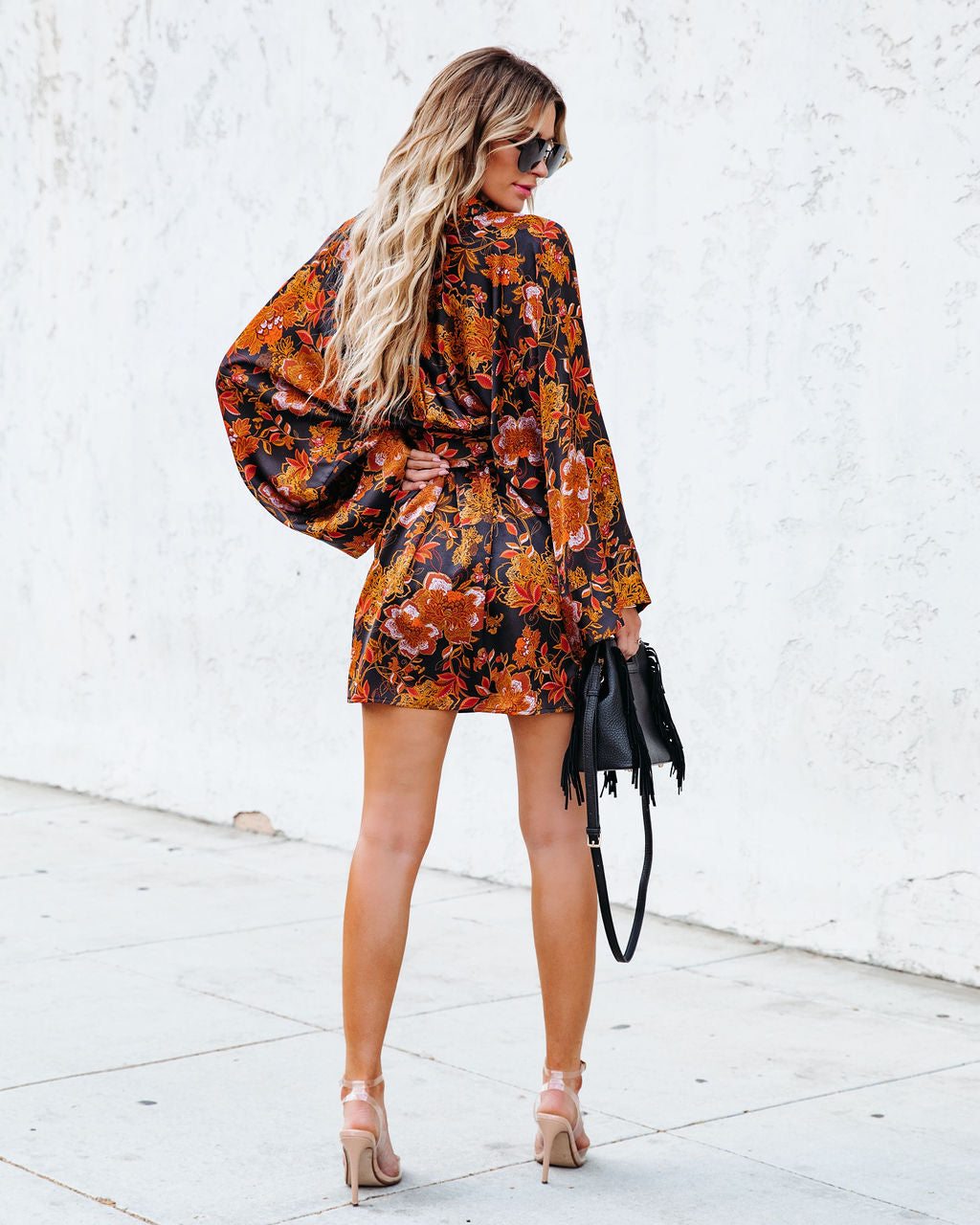 Minna Printed Satin Kimono Dress