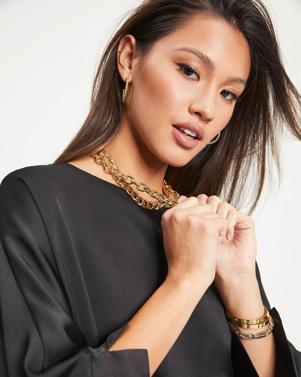 Julie Satin Side Slit Top - Black