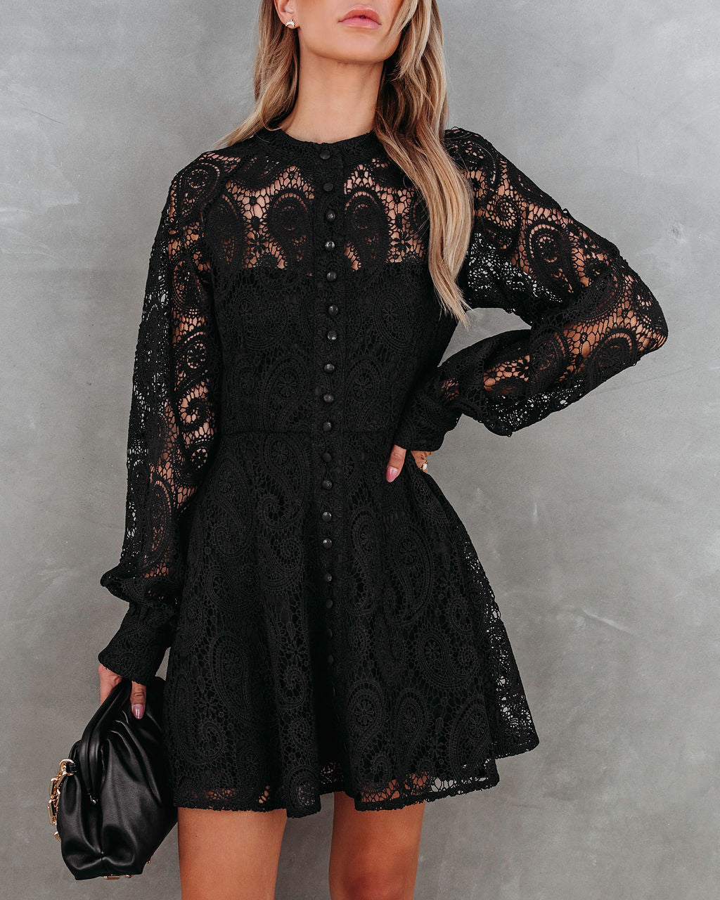 Lila Crochet Lace Mini Dress - Black