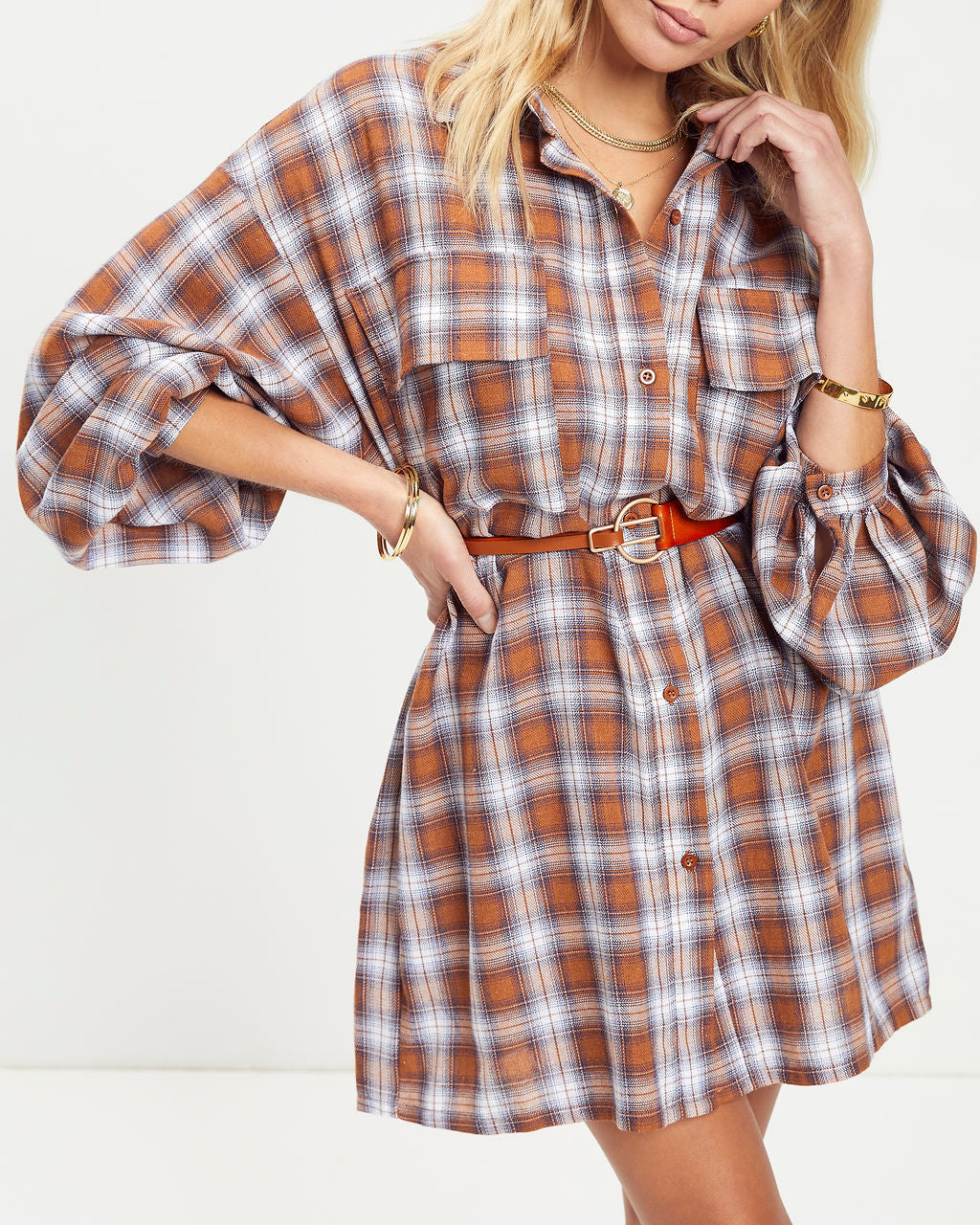 Like It Or Not Plaid Button Down Shirt Dress