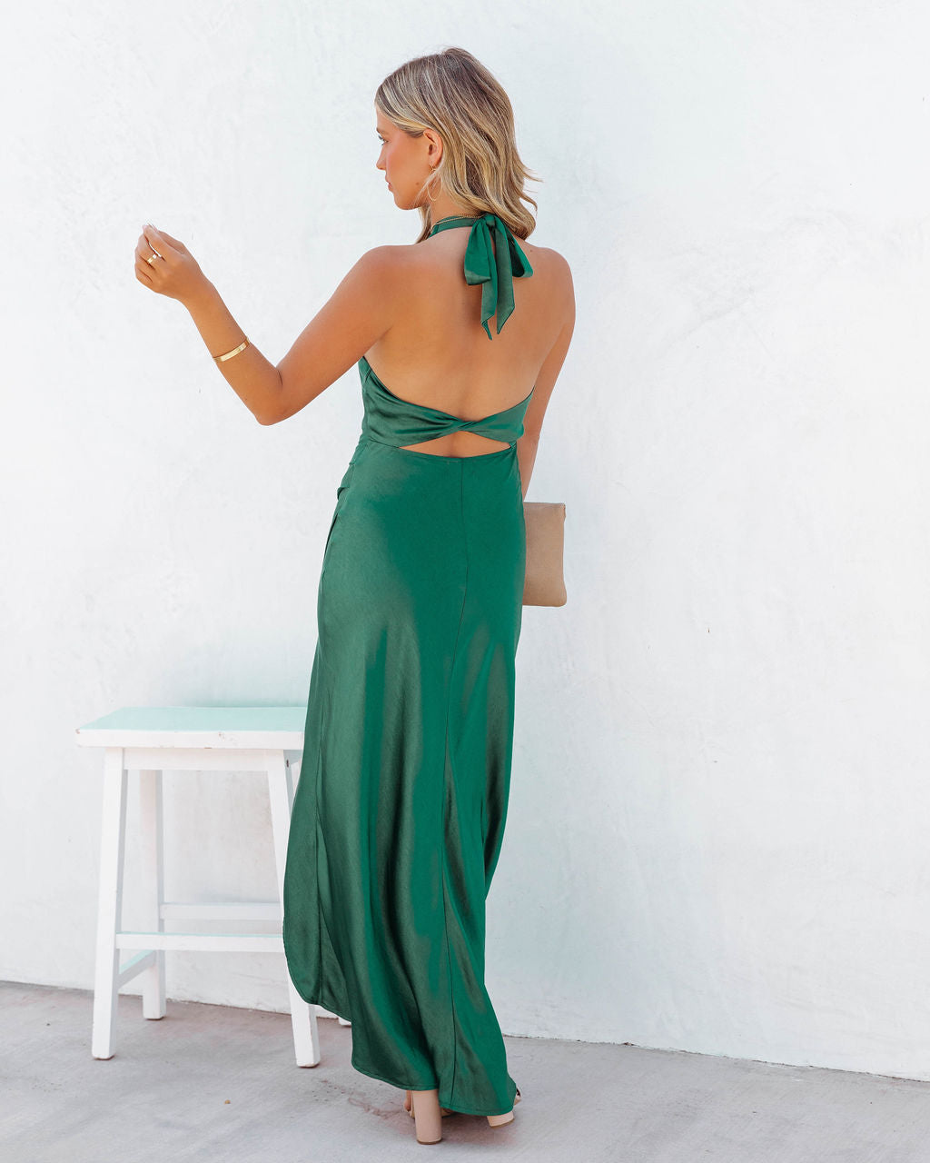 Mirabelle Halter Satin Maxi Dress - Emerald - FINAL SALE