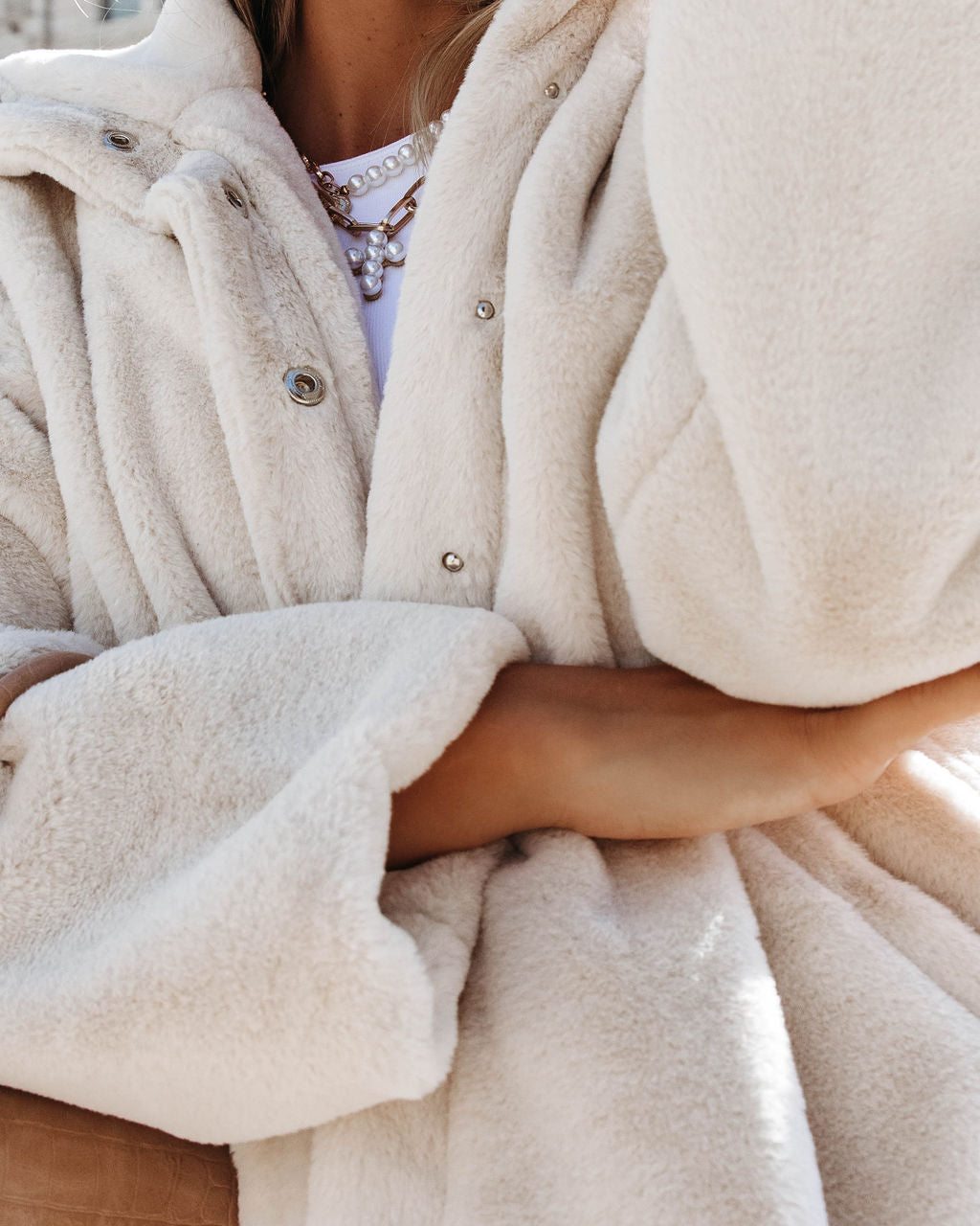 Sarah Pocketed Faux Fur Jacket - Ivory