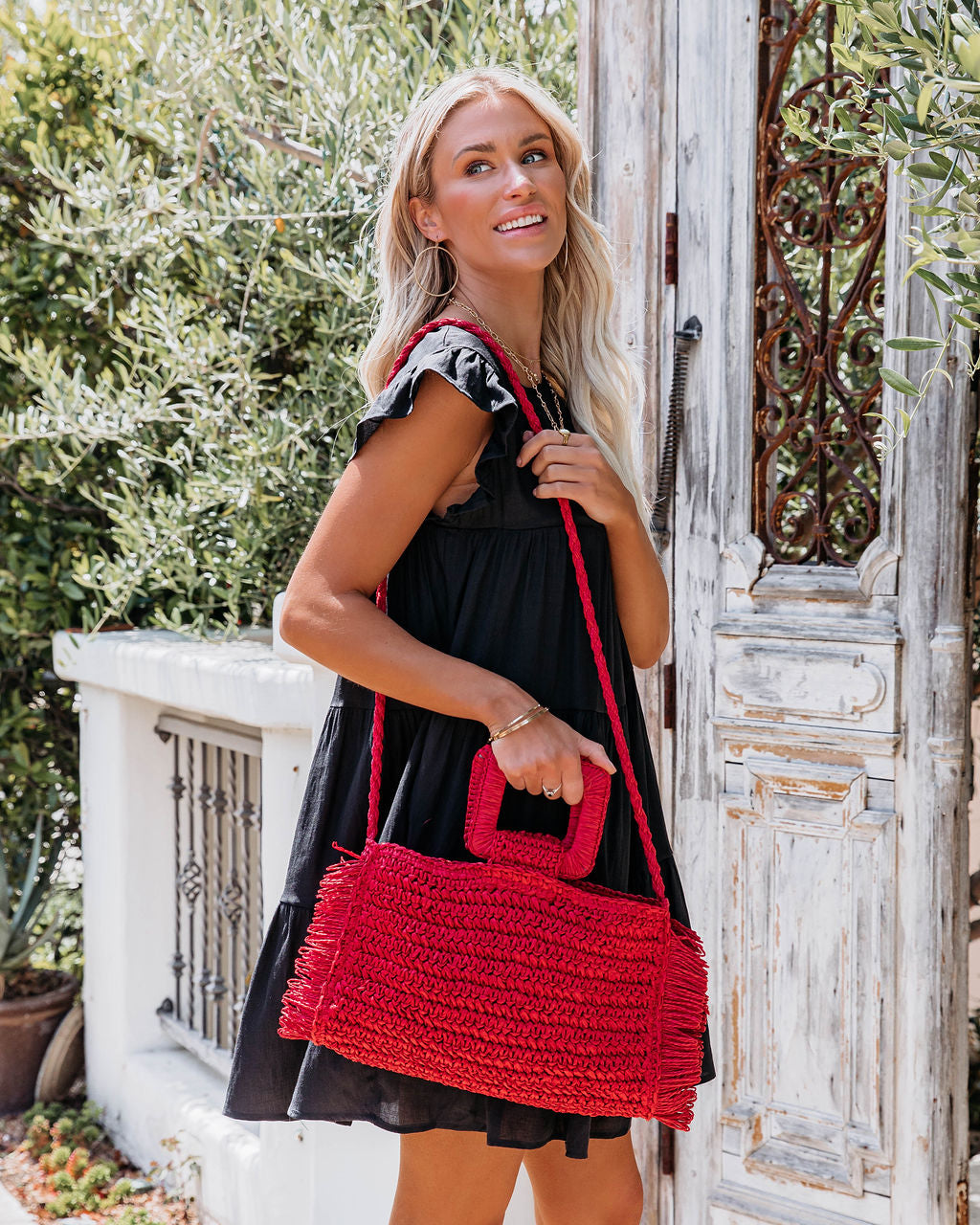 Tybee Straw Fringe Crossbody Bag - Red - FINAL SALE