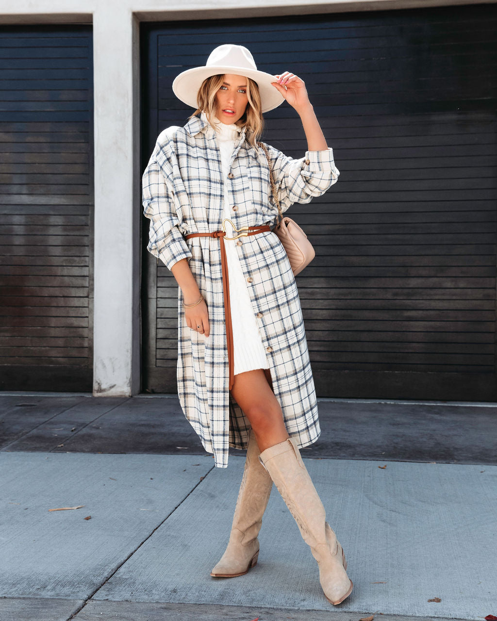 Fall Plaid Vibes Long Line Jacket