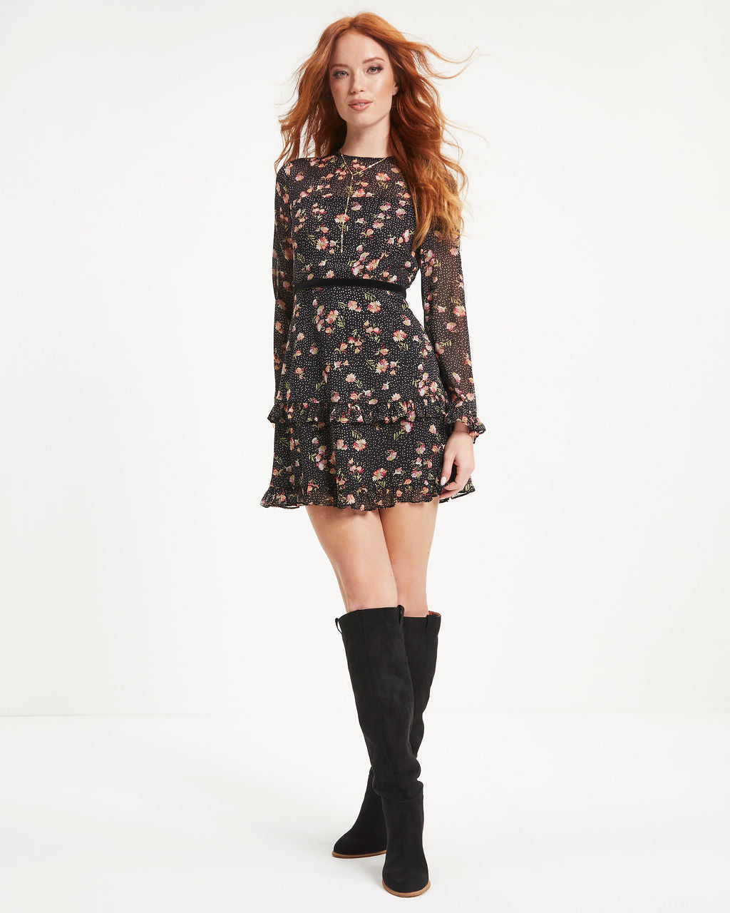 Genesis Floral Tiered Mini Dress - Black