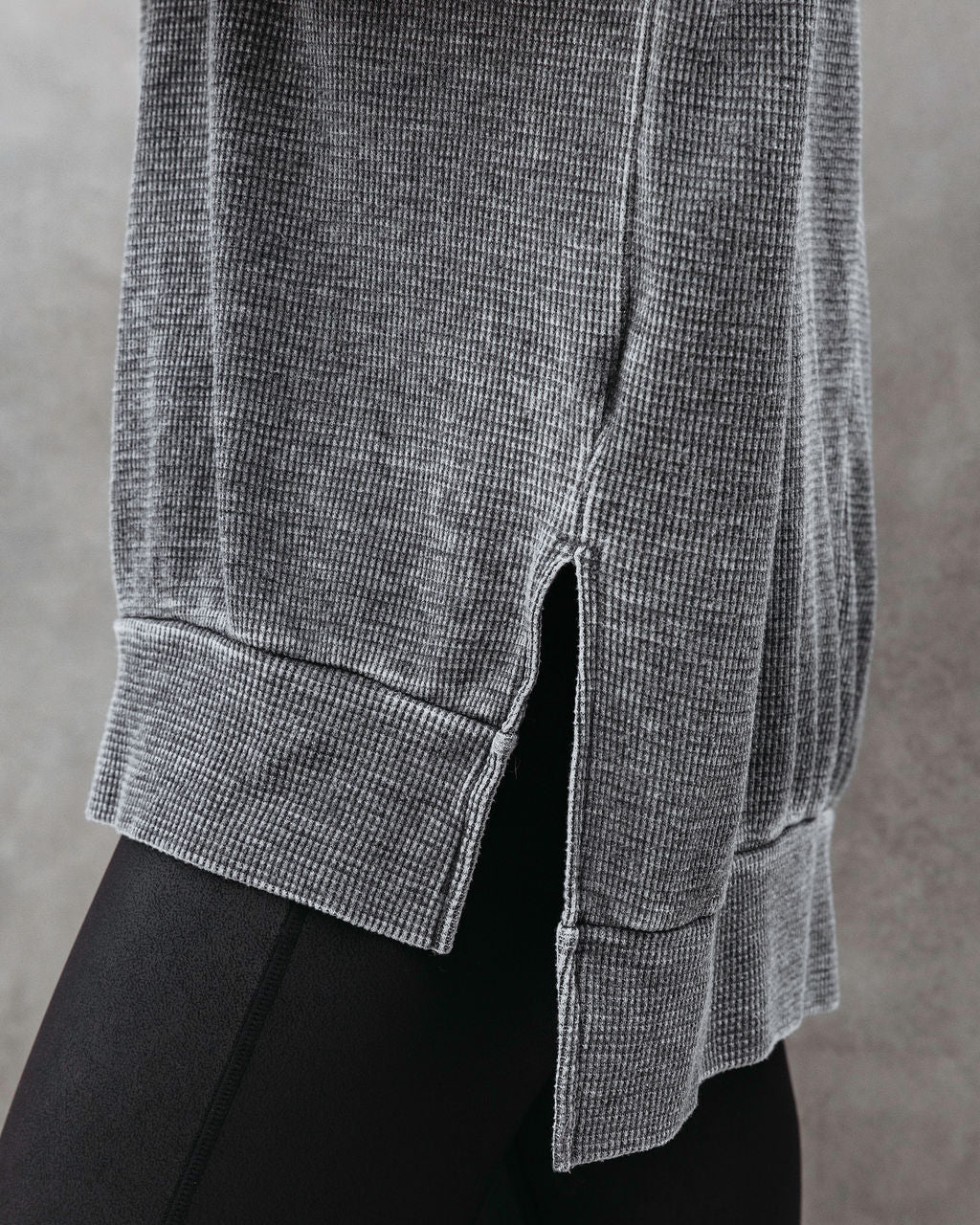 Tahoe Bound Waffle Knit Long Sleeve Top - Charcoal