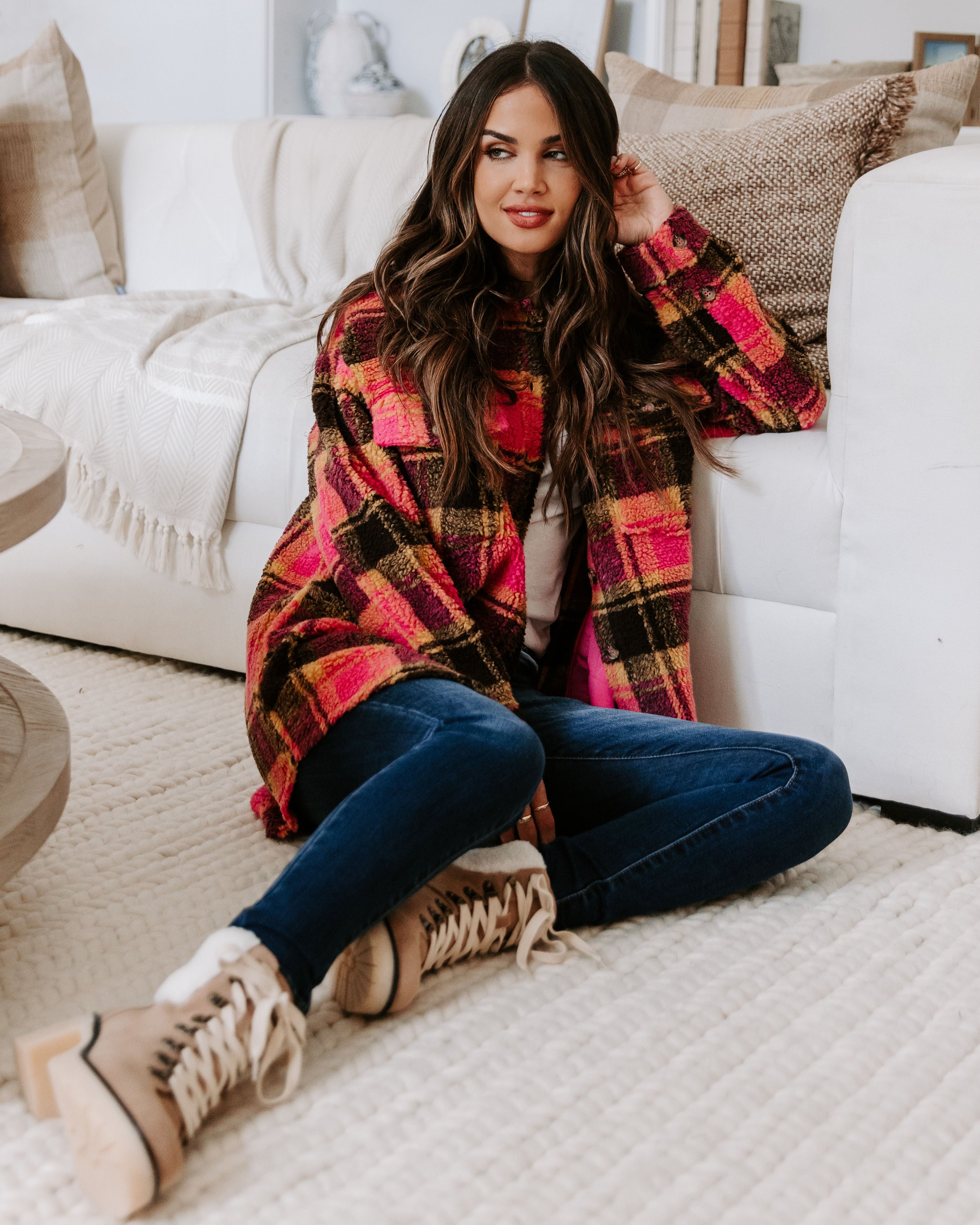 Perfect Day Pocketed Plaid Teddy Jacket