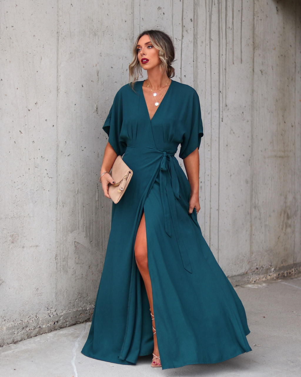 Behati Wrap Kimono Maxi Dress - Dark Teal