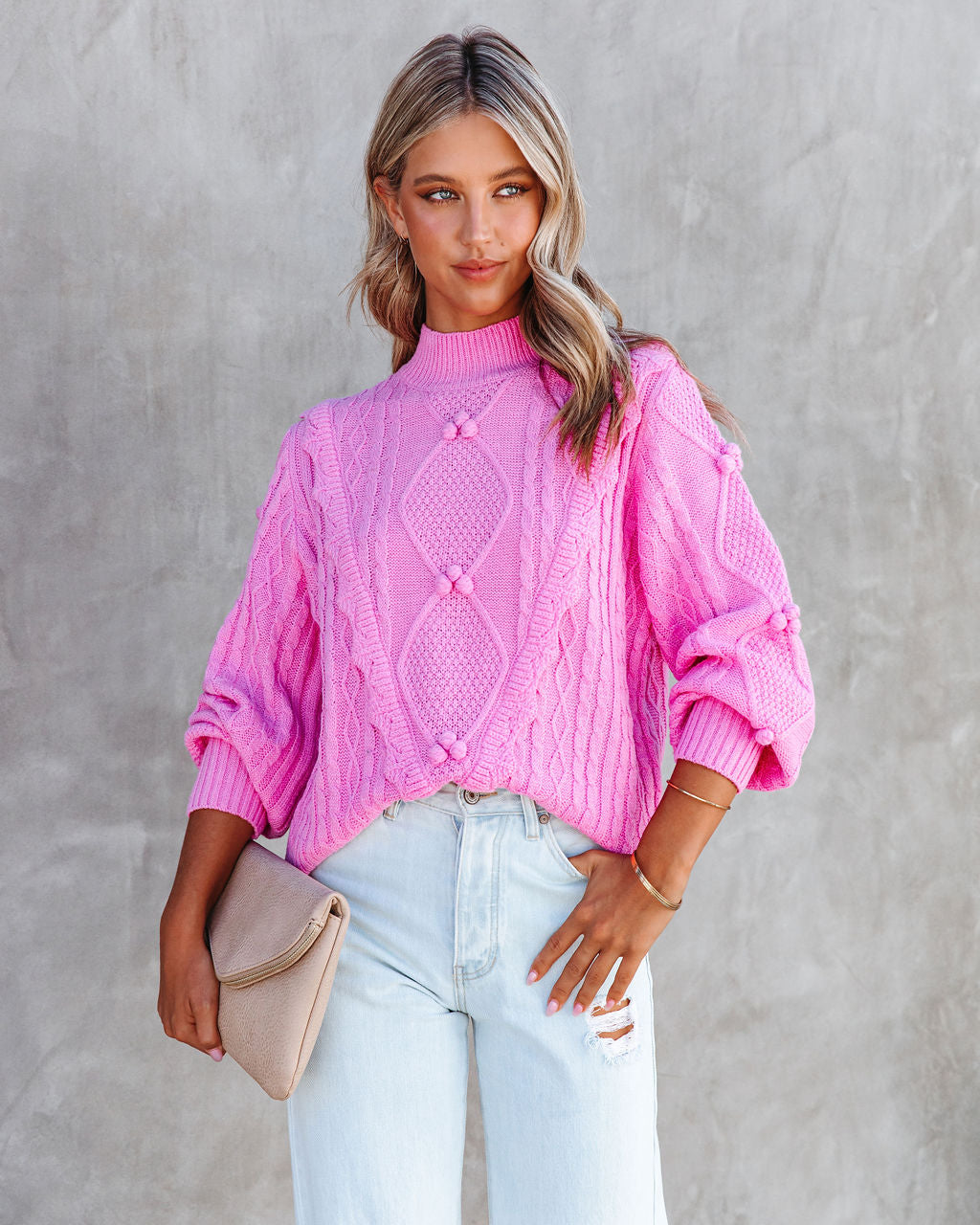 Chantel Cable Knit Pullover Sweater - Pink