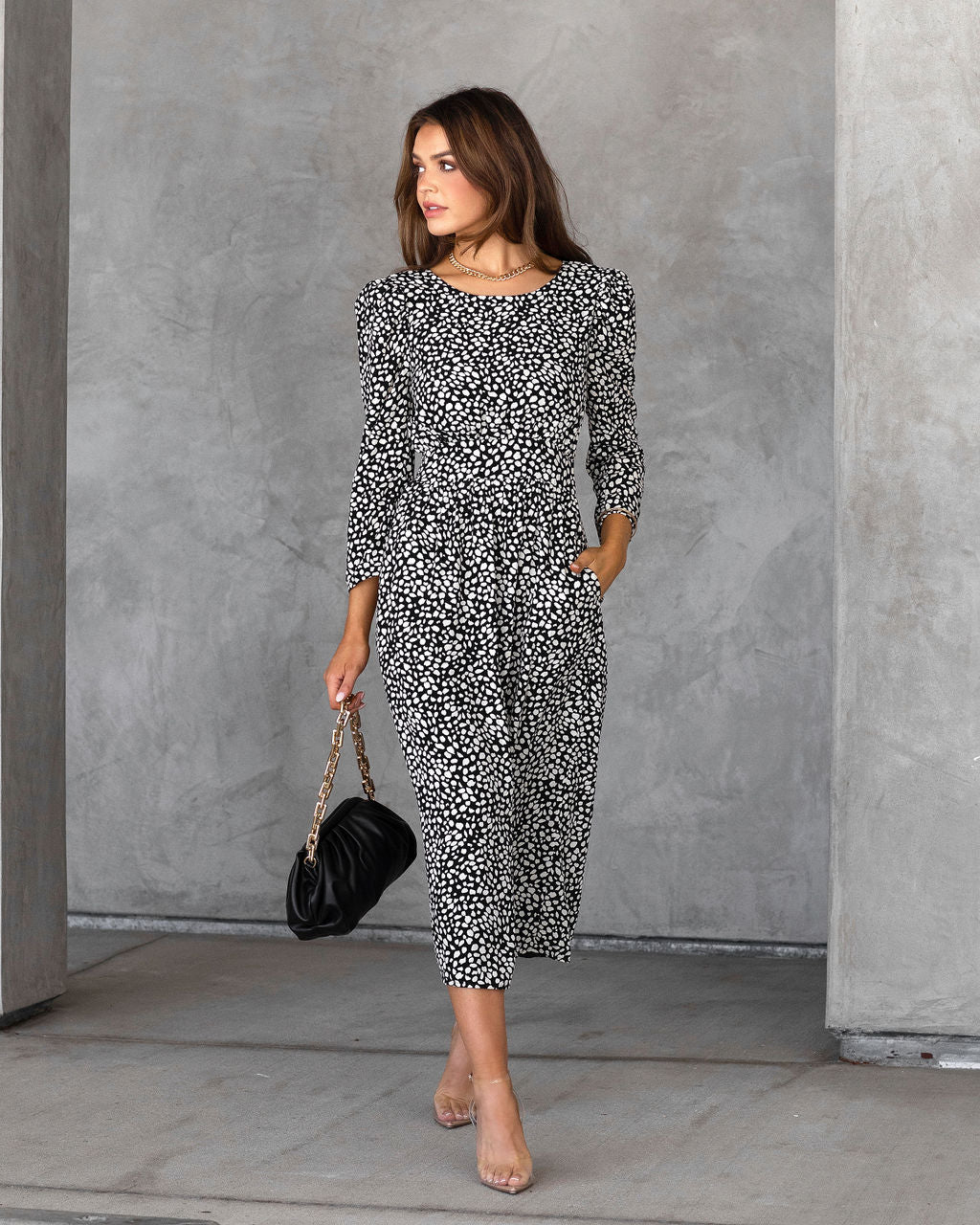 Classically Chic Printed Pocketed Midi Dress - FINAL SALE