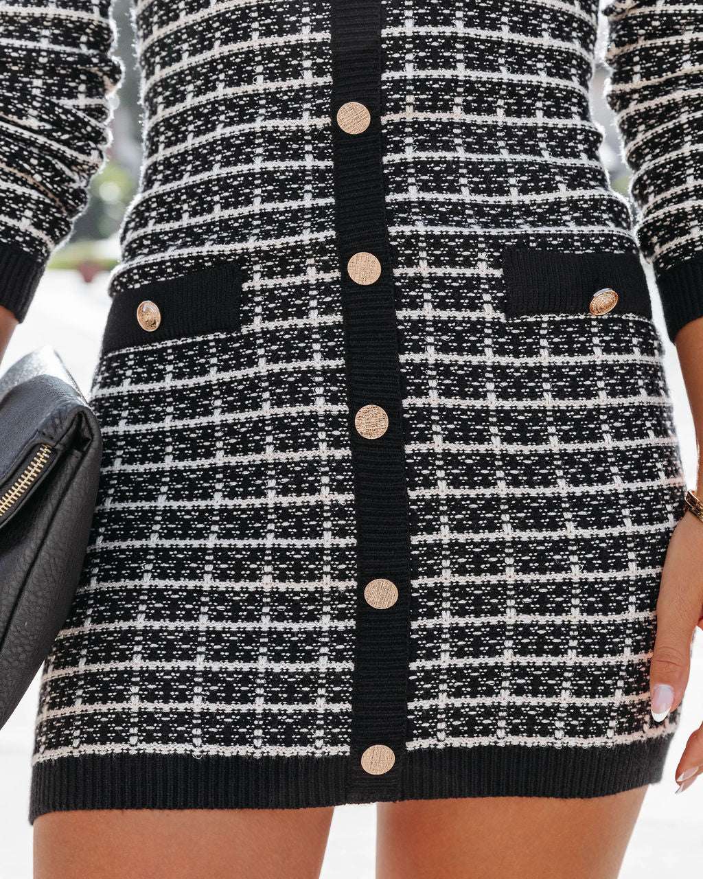 Glad You're Here Puff Sleeve Tweed Dress - Black