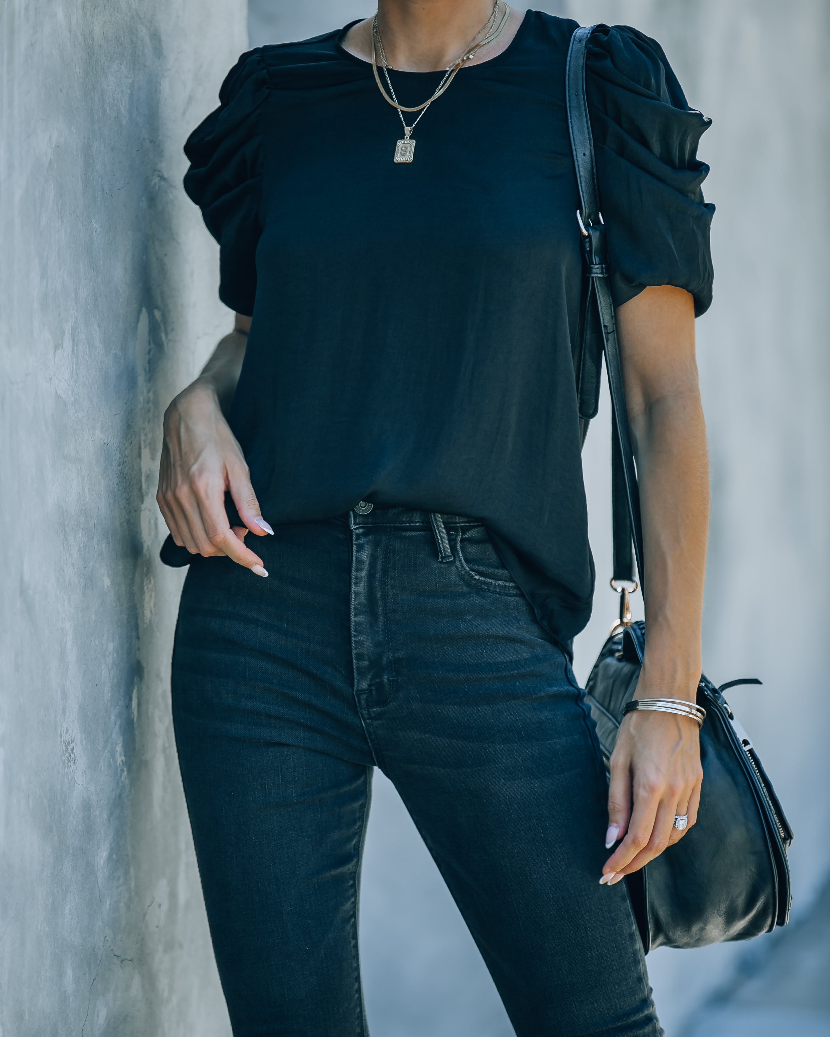 Princeton Drape Shoulder Top - Black - SALE