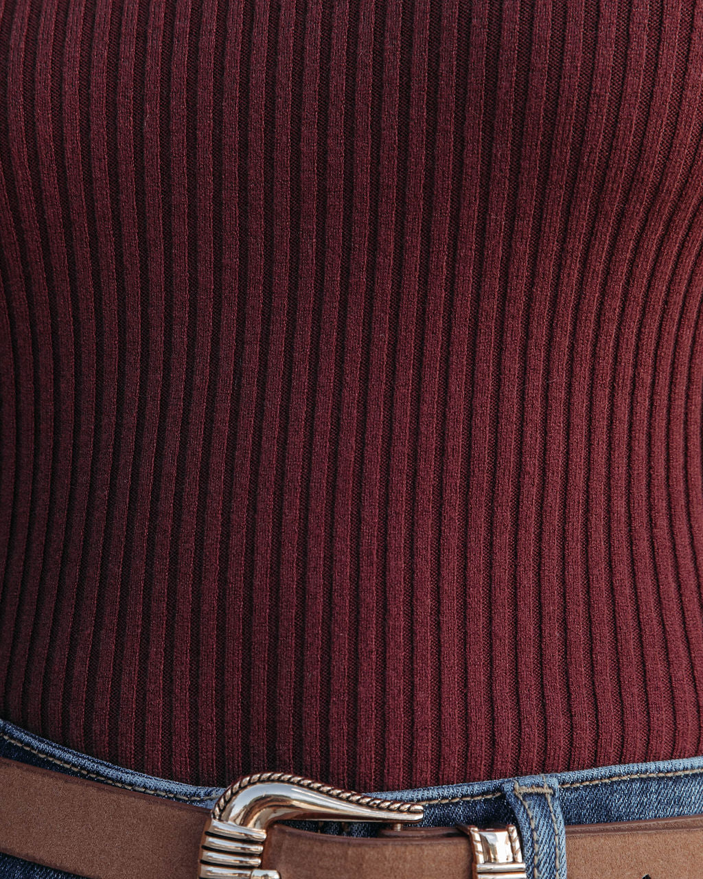 Naomi Ribbed Mock Neck Long Sleeve Top - Maroon