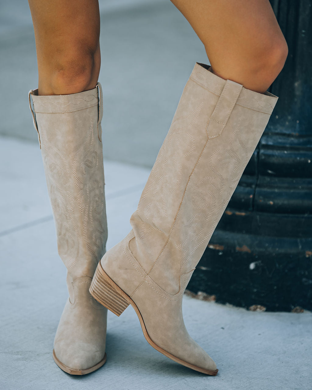 Carolina Western Faux Leather Boots - Sand