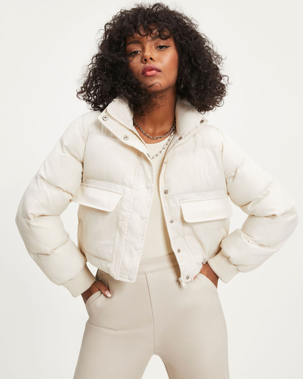 Below Zero Pocketed Puff Jacket - Off White