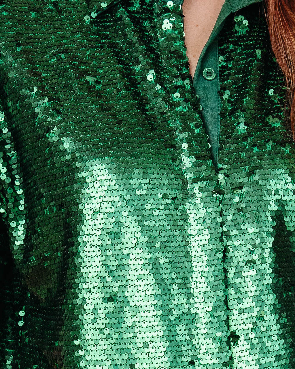 Dream Girl Sequin Button Down Top - Green