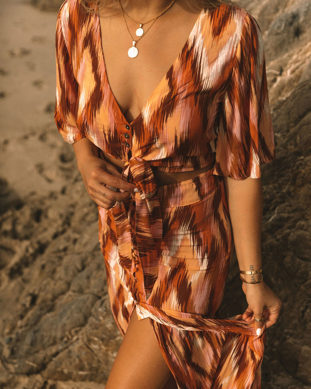 Bowan Printed Tie Front Crop Top - FINAL SALE