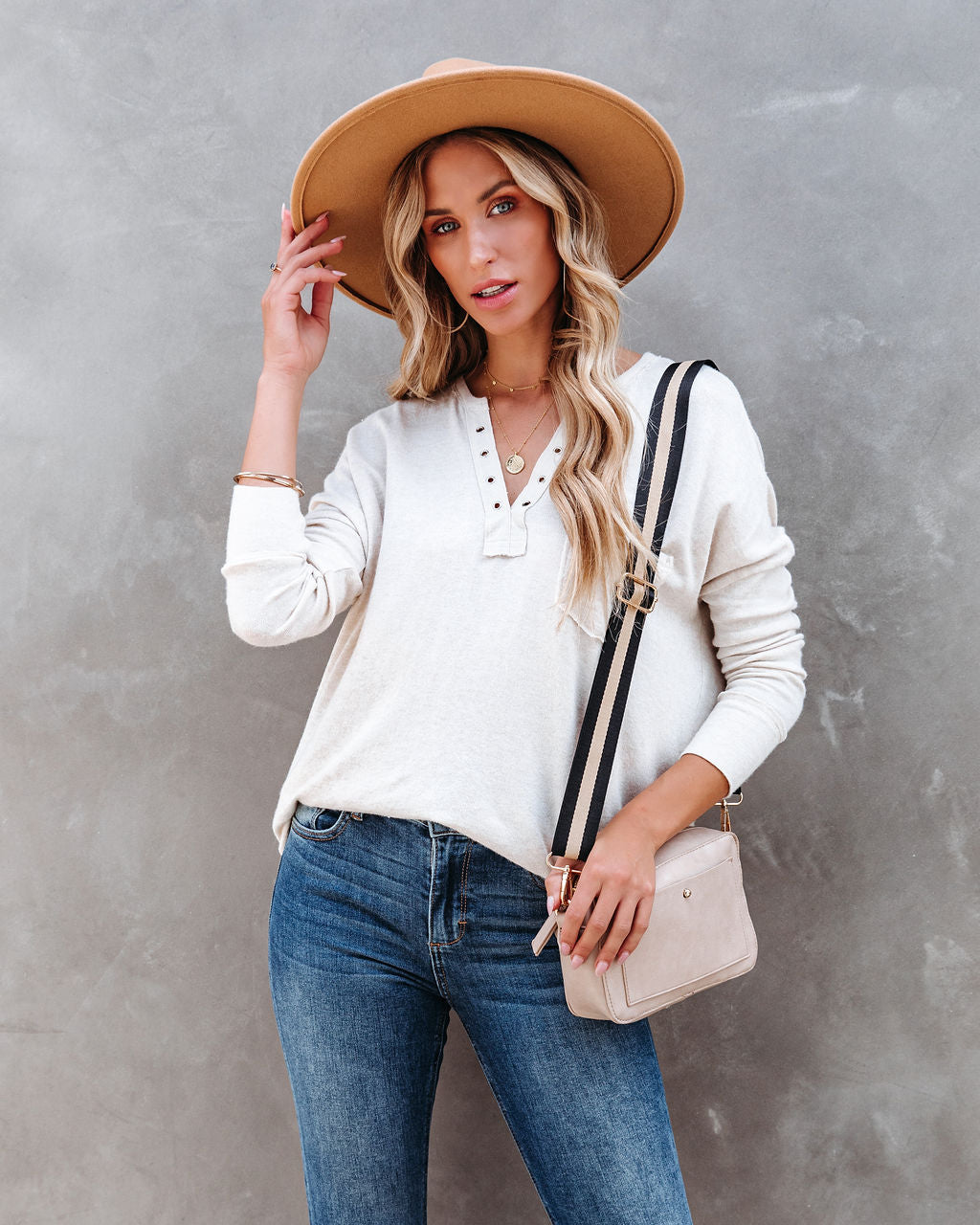 Ezra Grommet Long Sleeve Top - Oatmeal